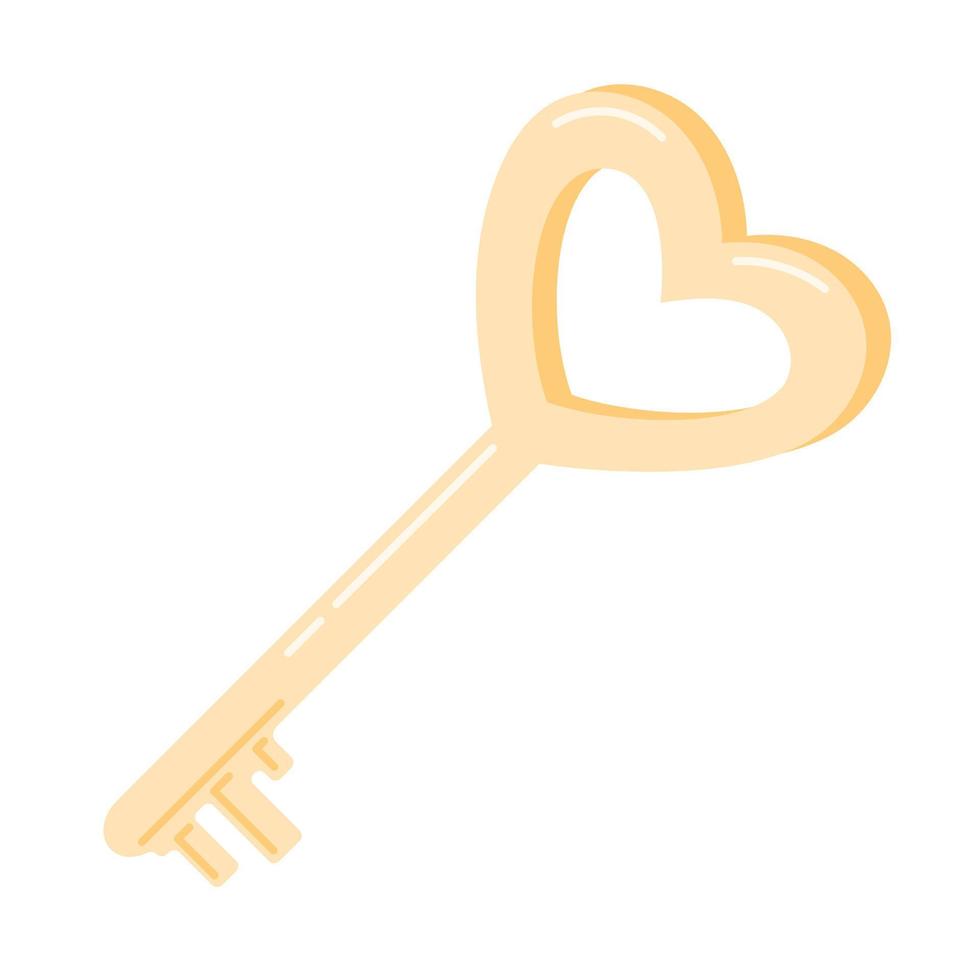 llave dorada en forma de corazón, ilustración aislada de dibujos animados. vector