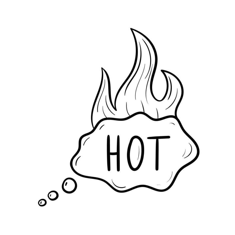 Vector doodle bubble speech with flame and text hot