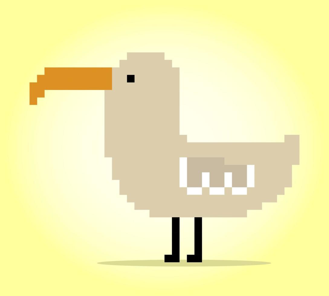 8 bit pixels of seagull. Animal for asset games and Cross Stitch patterns in vector illustrations.