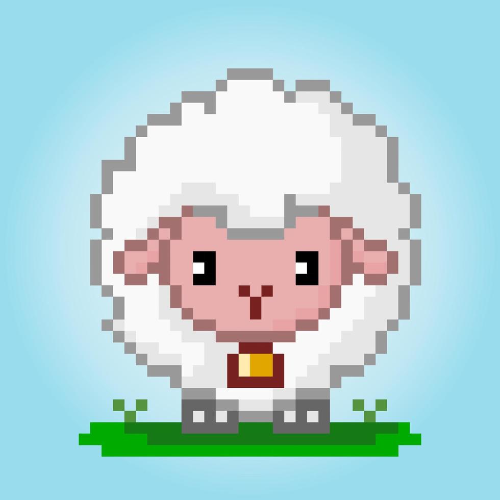 8 bit pixel sheep. Animal for game assets and cross stitch pattern, in vector illustration