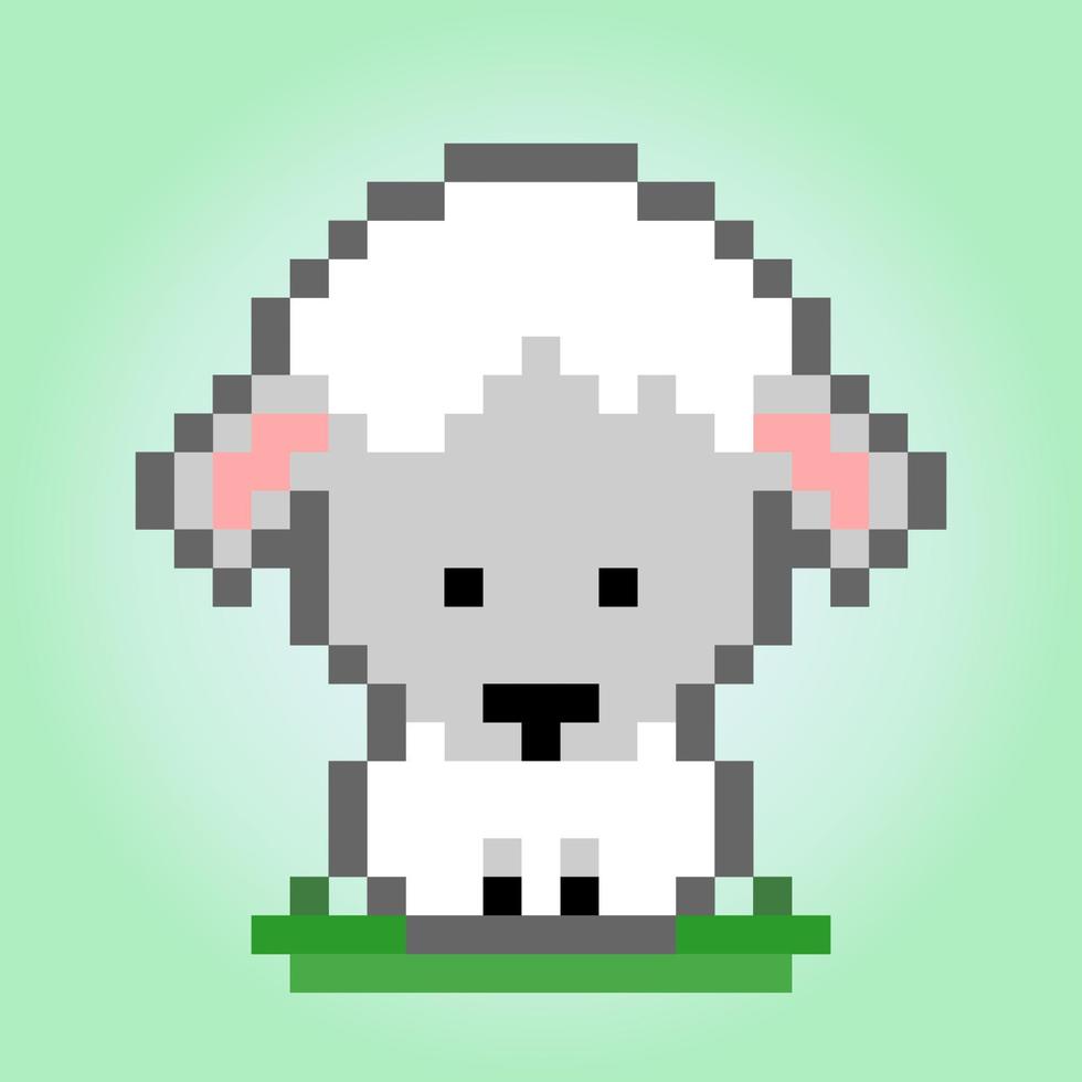 8 bit pixel sheep. Animal for game assets and cross stitch pattern, in vector illustration