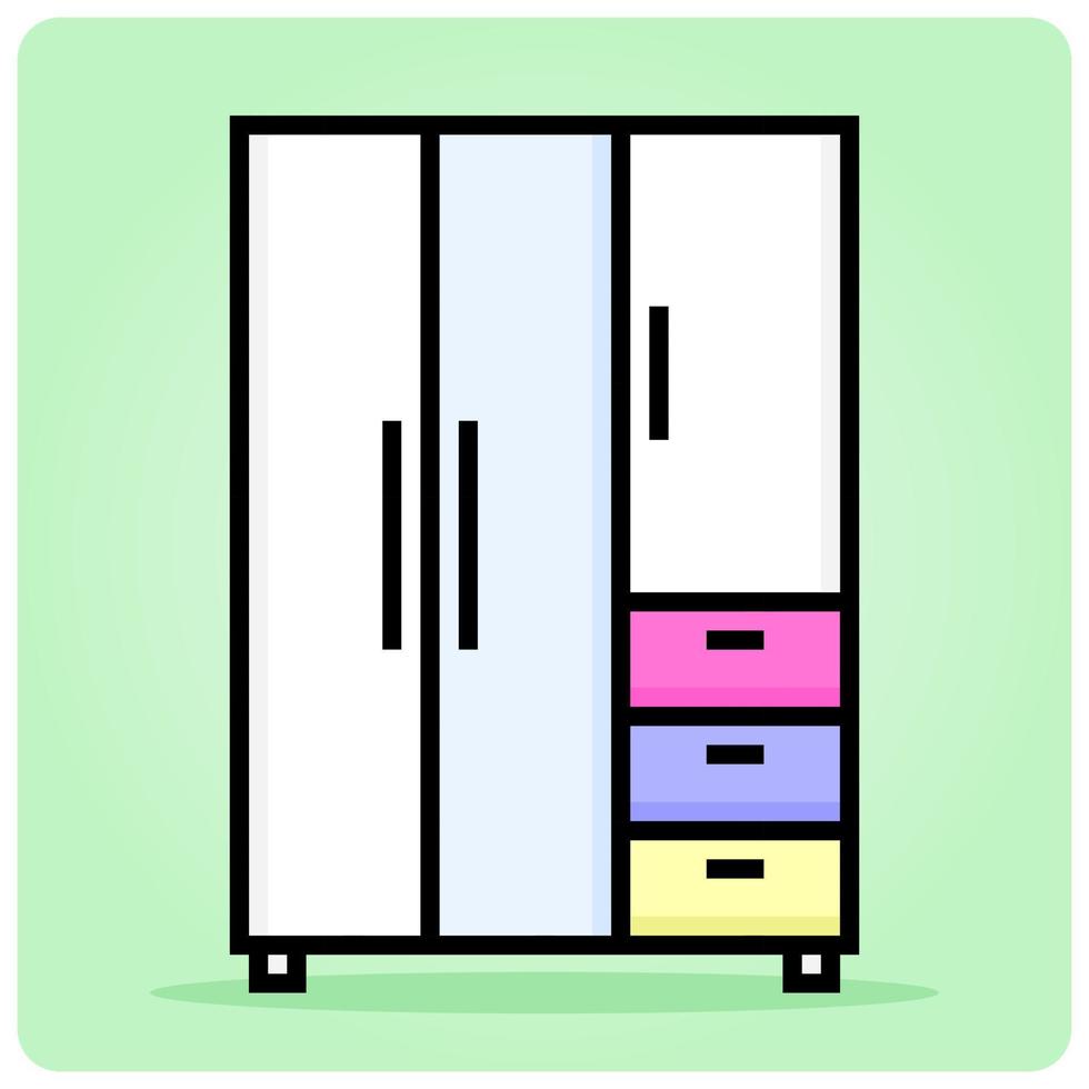 8-bit pixel of wardrobe in vector illustration for game assets. Modern Cabinets in minimalist style