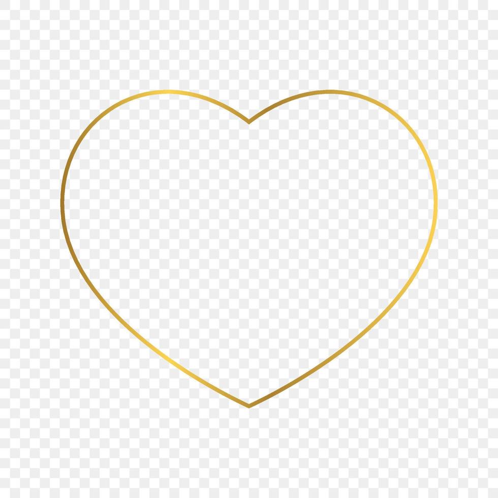 Gold glowing heart shape frame isolated. Shiny frame with glowing effects. Vector illustration.