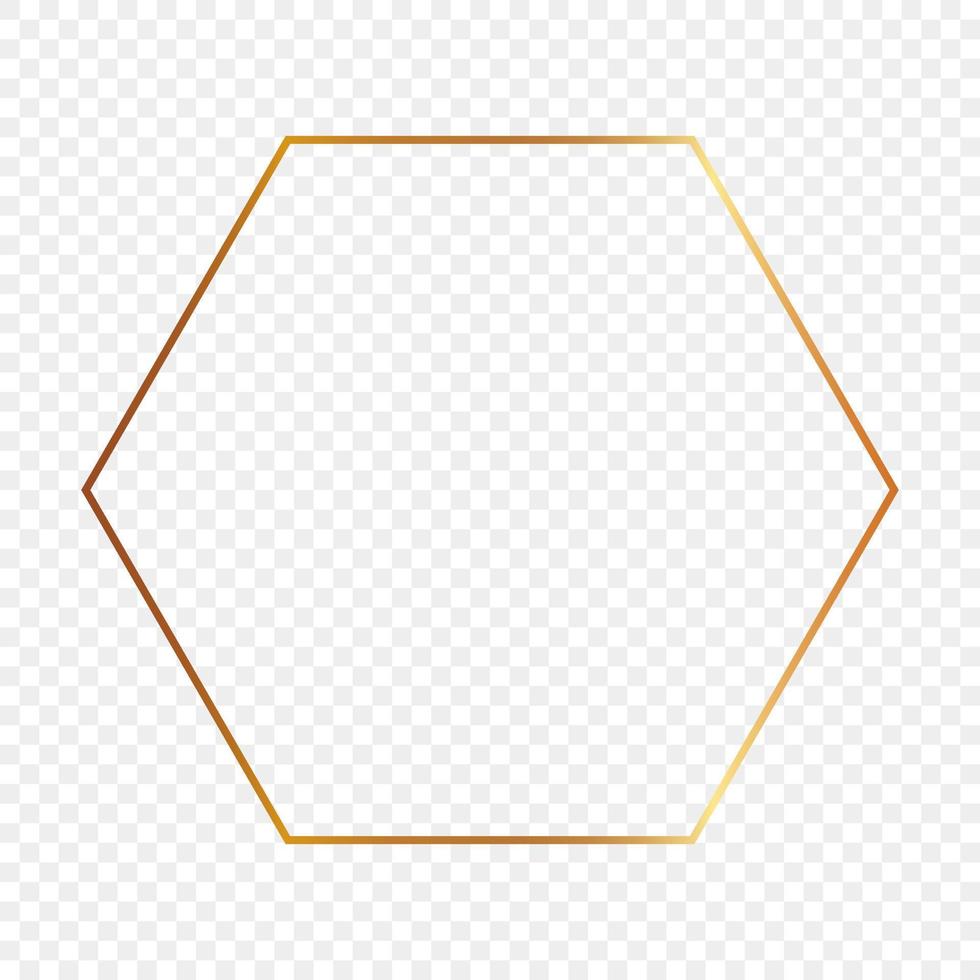 Gold glowing hexagon frame isolated. Shiny frame with glowing effects. Vector illustration.