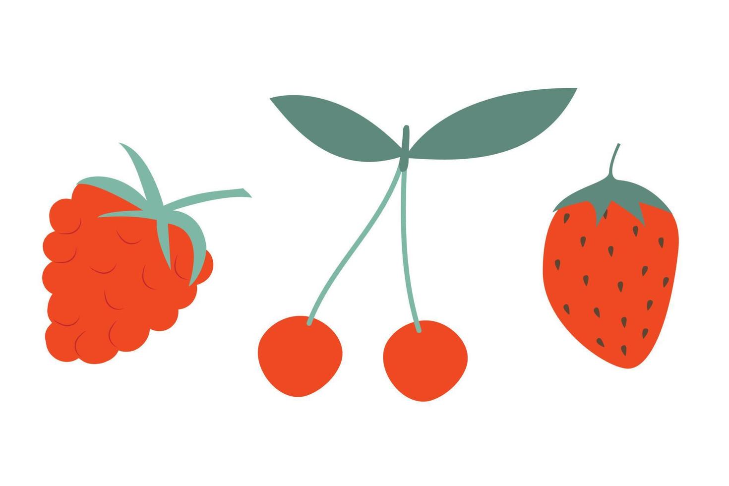 imagen vectorial de fresas, frambuesas y cerezas o cerezas dulces en blanco. bayas maduras y sabrosas. vector