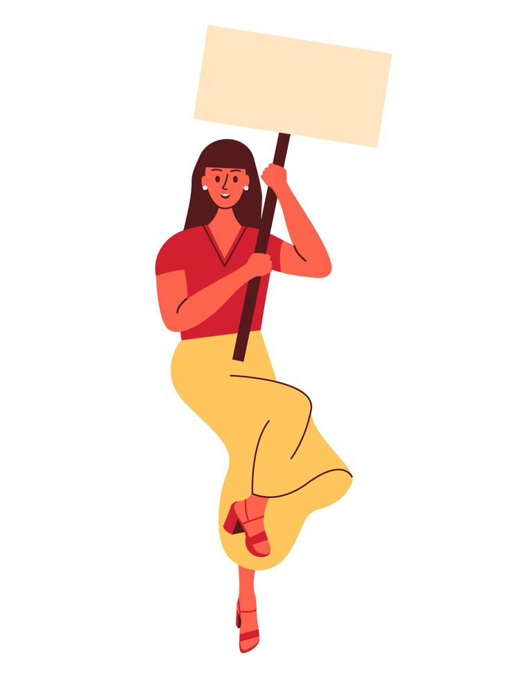 una mujer protesta con carteles. personaje femenino que lucha por los derechos humanos. vector