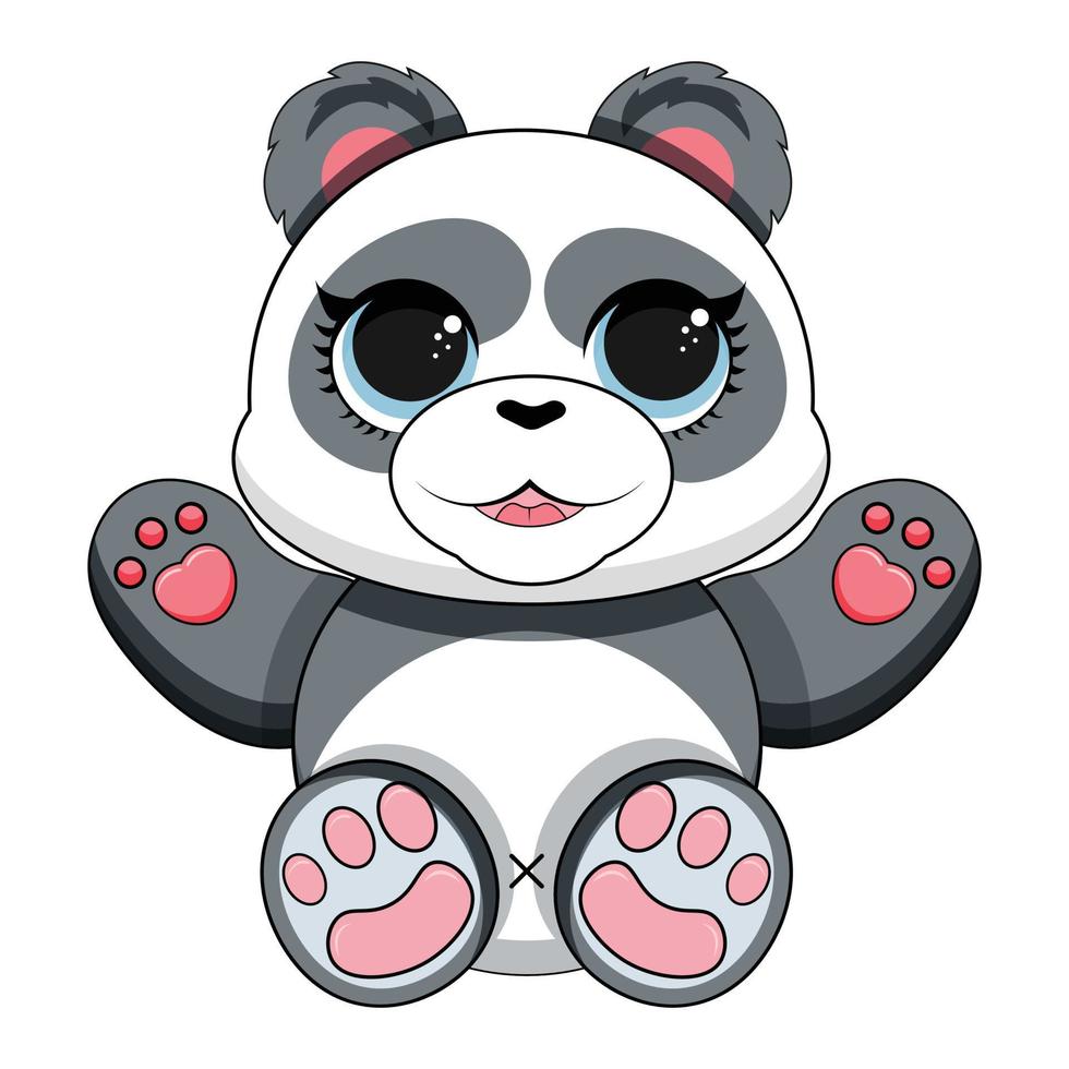 Cute baby panda bear on a white background. Vector illustration.