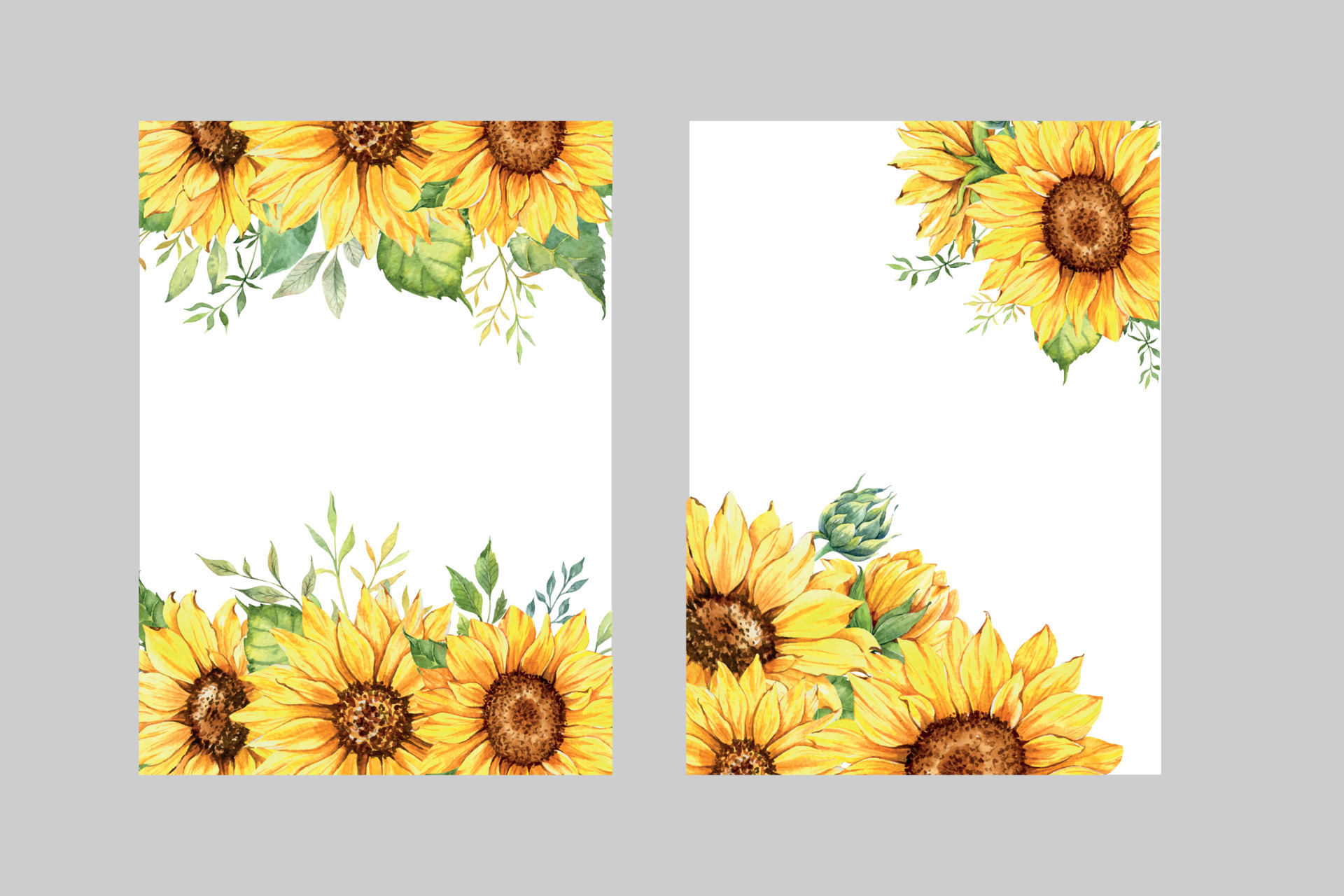Sunflower Wedding Invitation frame watercolor. Floral frame for wedding