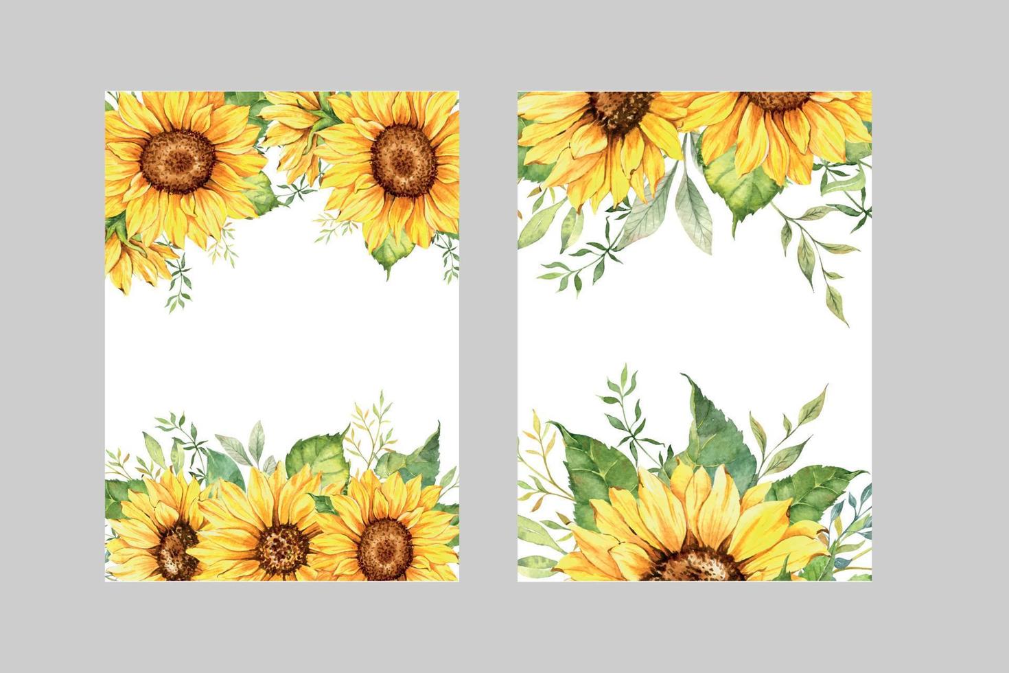 Sunflower Wedding Invitation frame watercolor. Floral frame for wedding invite, greeting cards. Sunflower frame on white background vector