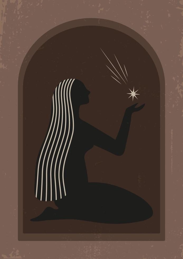mujeres místicas - ilustración del concepto femenino. hermosa silueta de mujer esotérica con estrella. diseño vectorial de estilo plano vector