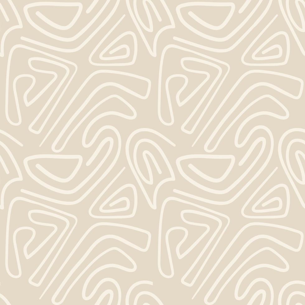 Aesthetic printable seamless pattern with abstract line brush stroke shapes and line in nude colors. Pastel boho background mid century style vector Illustration wall