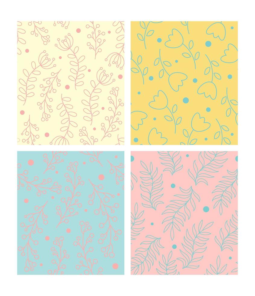 Trendy seamless patterns set. Cool abstract and floral design. For fashion fabrics, kid s clothes, home decor, quilting vector