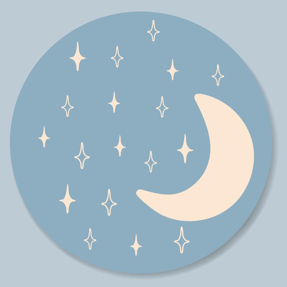 Decorative design elements. Moon and stars. Vector templates. Moon logo with stars, vector illustration in trendy line linear art style