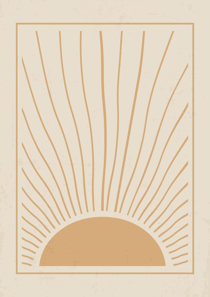 Aesthetic illustrations with abstract sun in frame poster. Modern aesthetic illustration. Bohemian style artistic design for wall decoration vector