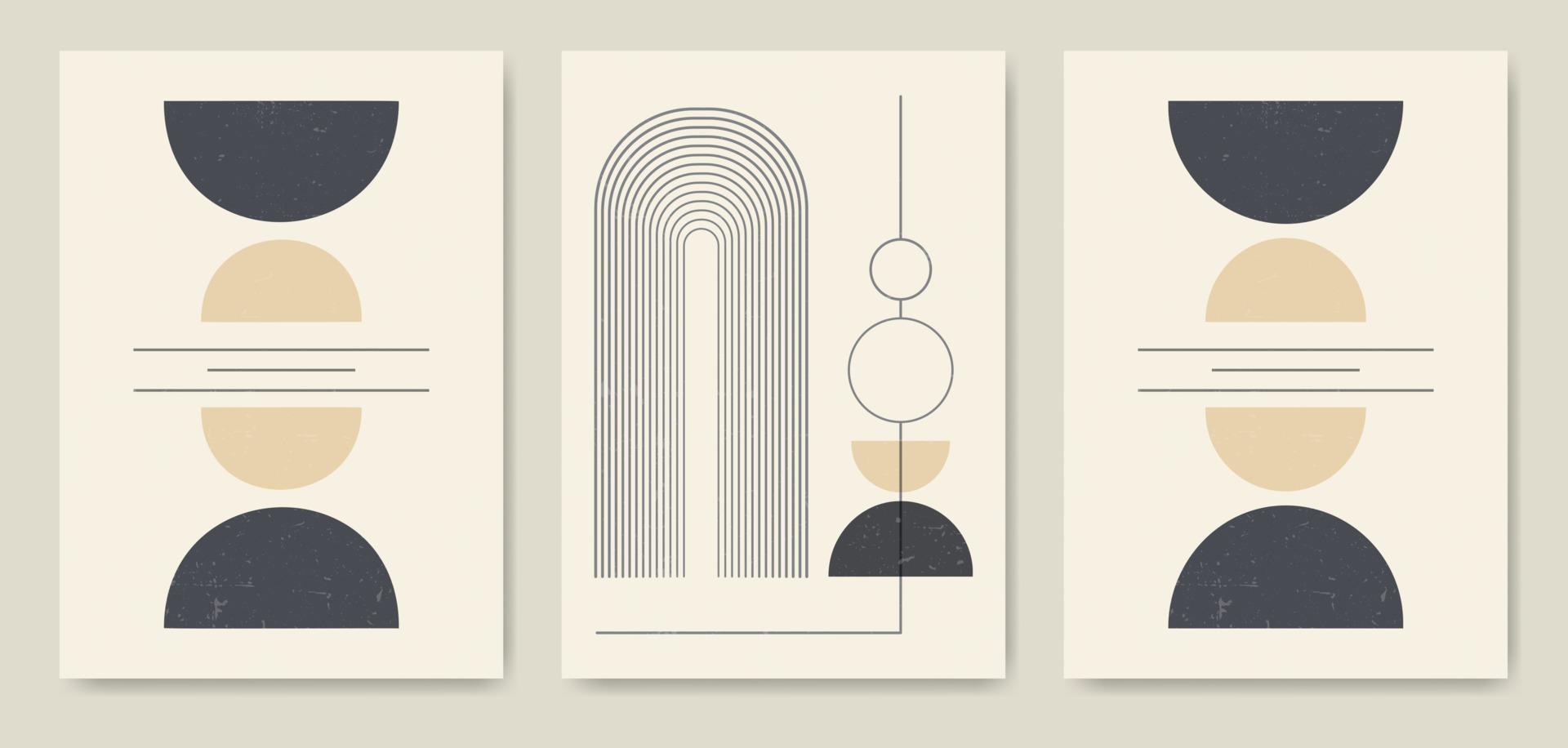 Minimalist lines and geometric elements poster set. Modern aesthetic illustrations. Boho style artistic design for wall decoration vector