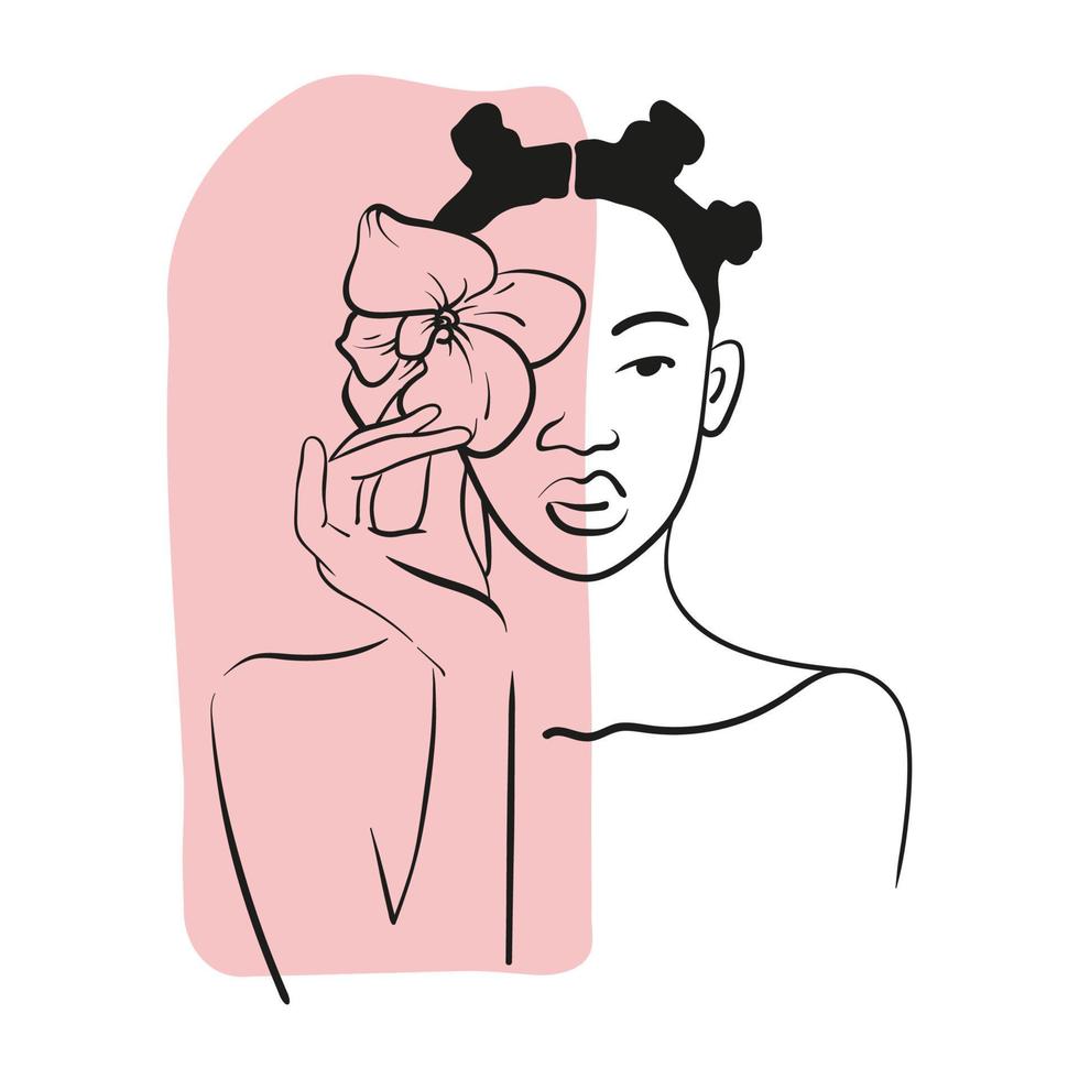 Hand draw outline portrait of african ebony woman with light bown sample color. Abstract colletion of different people and skin tones. Diversity concept vector