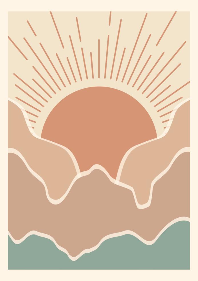 Abstract contemporary mountain landscape poster vector