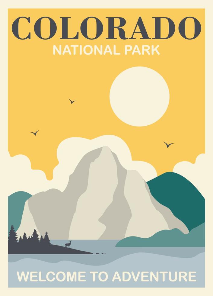 ilustración del cartel del parque nacional, paisaje salvaje de colorado. ilustración vectorial, diseño de carteles de viaje vector