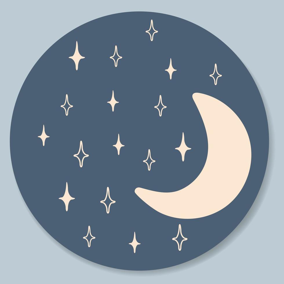 Decorative design elements. Moon and stars. Vector templates. Moon logo with stars, vector illustration in trendy line linear art style