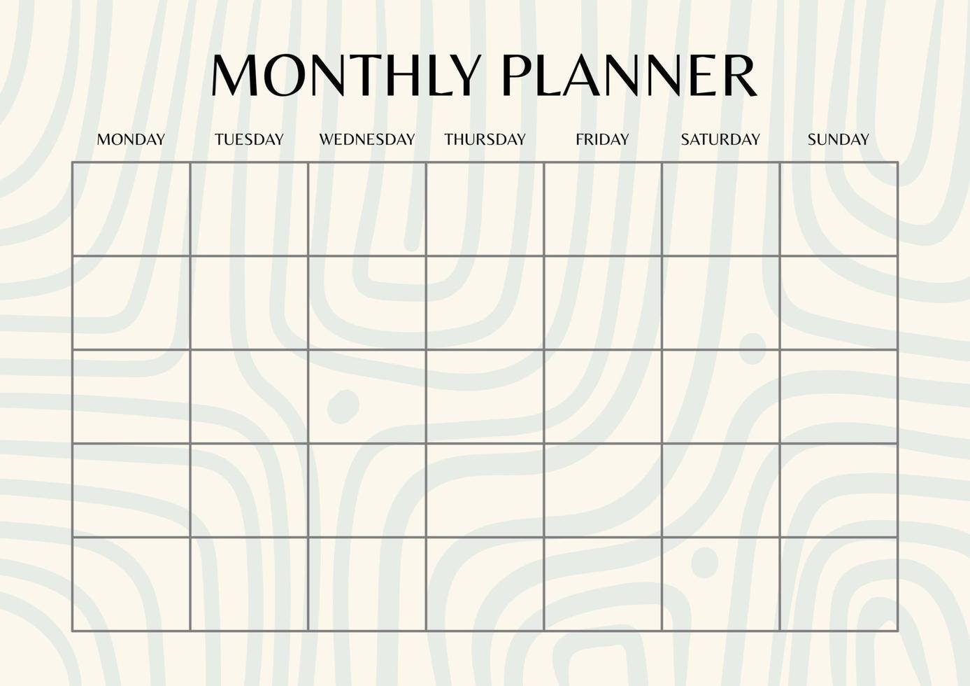 Creative pastel colored monthly planner template. Abstract stripes blank printable goal setting sheet vector