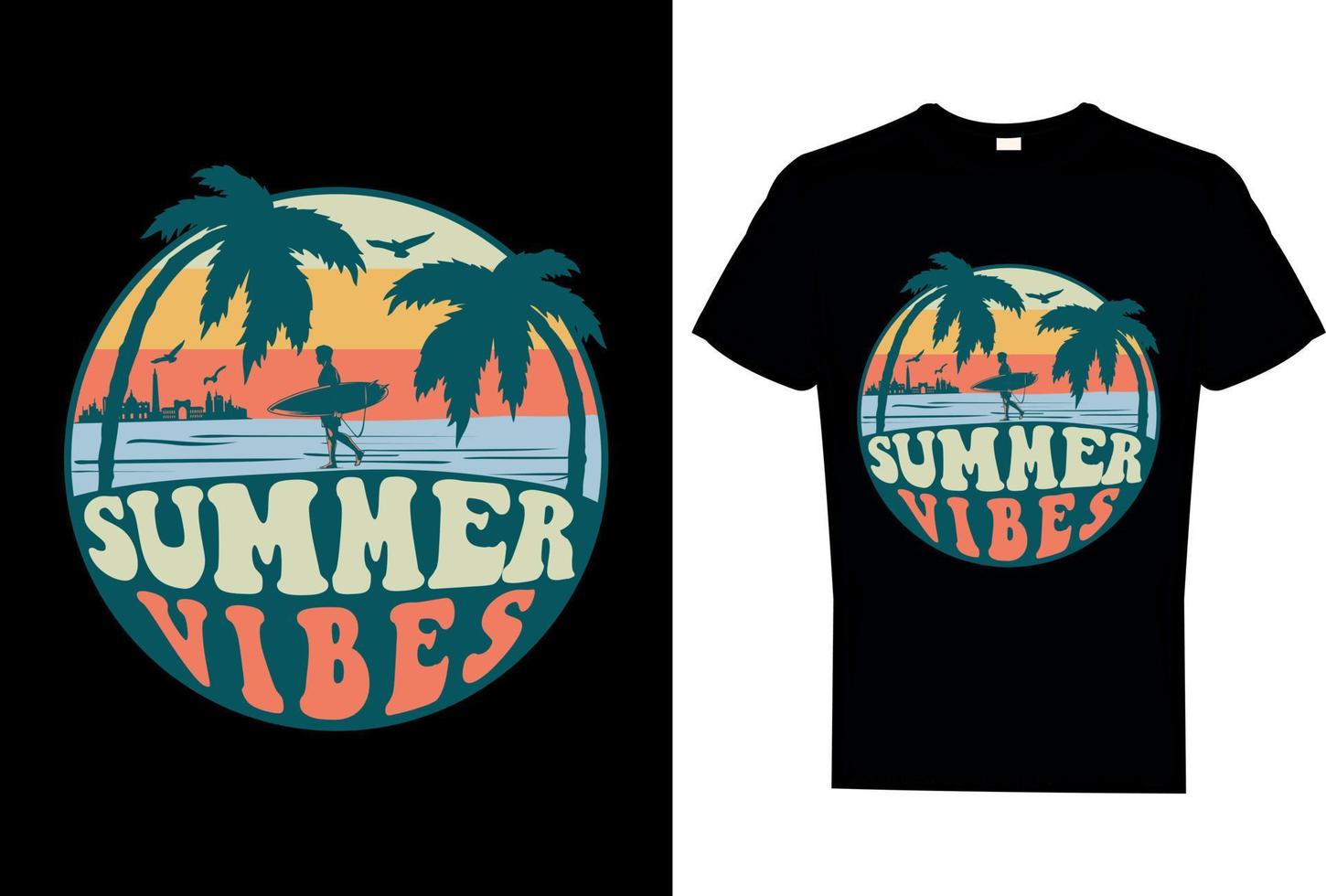 vector de camiseta de playa de vibraciones de verano y maqueta