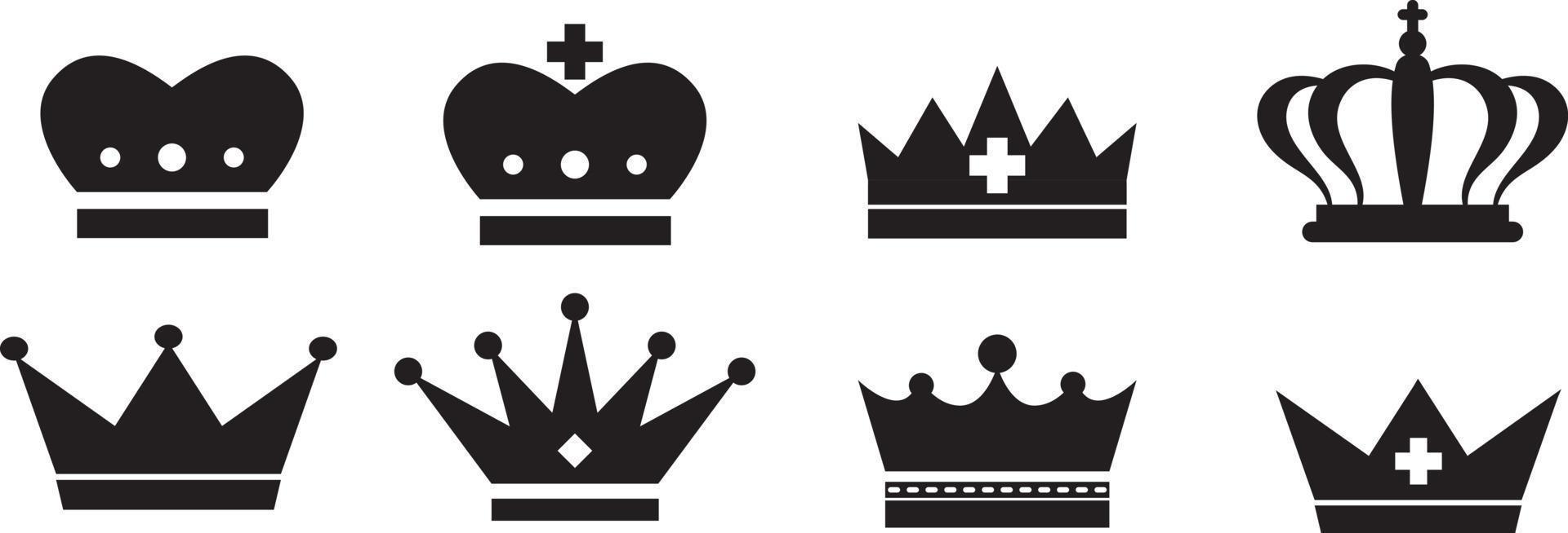 Crown vector collection. Black crown icon set. King emblem, royal symbols. Exclusive, vip, premium symbol, luxury sign vector icons set. Vector illustration in flat design