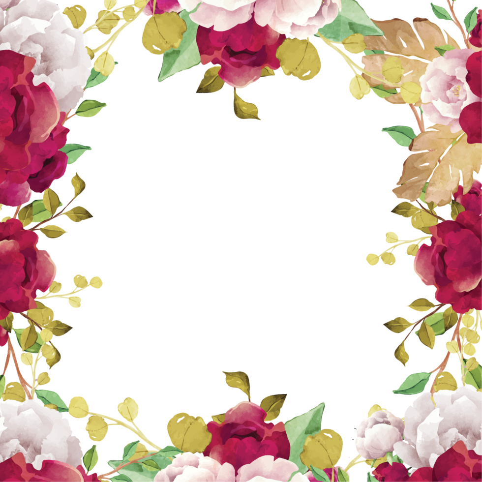 waterverf bordeaux bloemen kader png