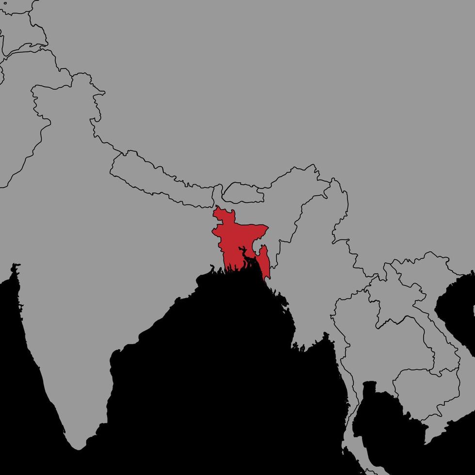 Pin map with Bangladesh flag on world map. Vector illustration.