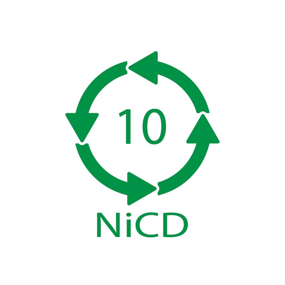 Battery recycling code 10 NiCD . Vector illustration