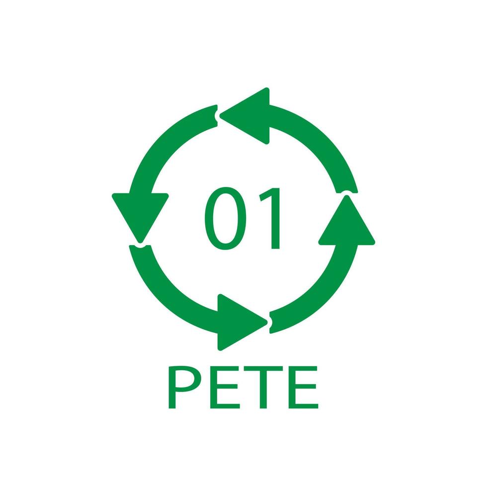 PETE 01 recycling code symbol. Plastic recycling vector polyethylene sign.