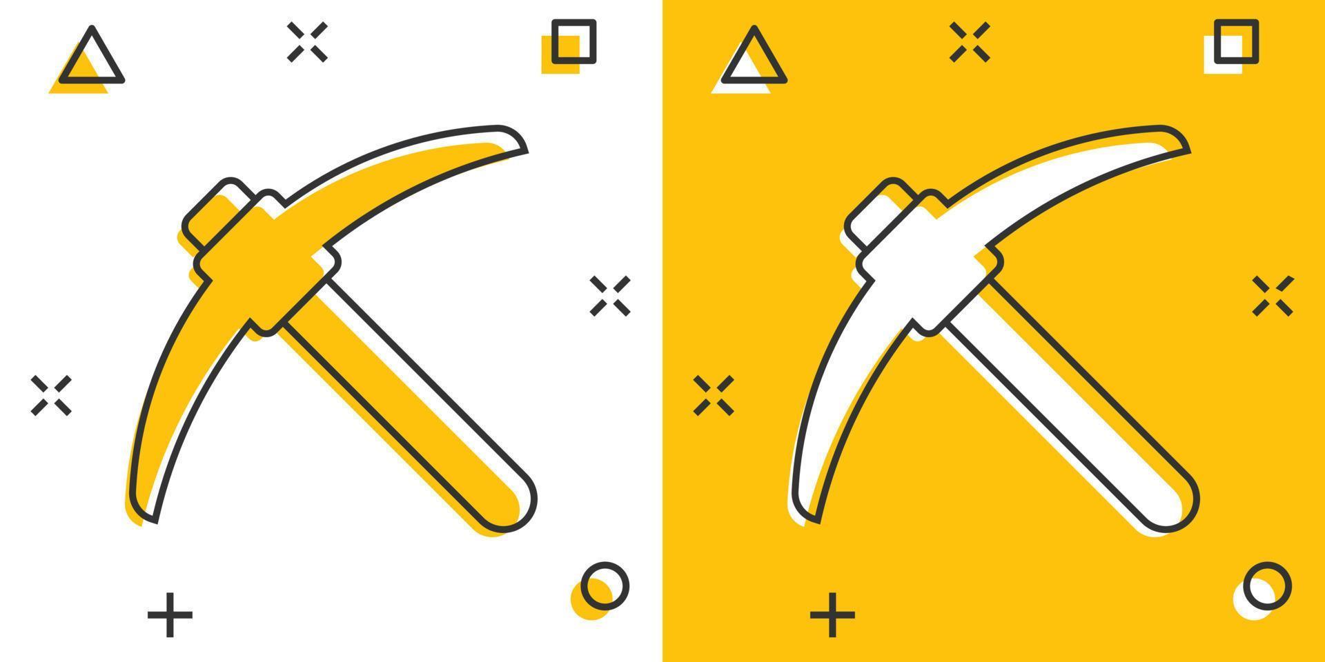 Axe icon in comic style. Lumberjack cartoon vector illustration on white isolated background. Blade splash effect business concept.