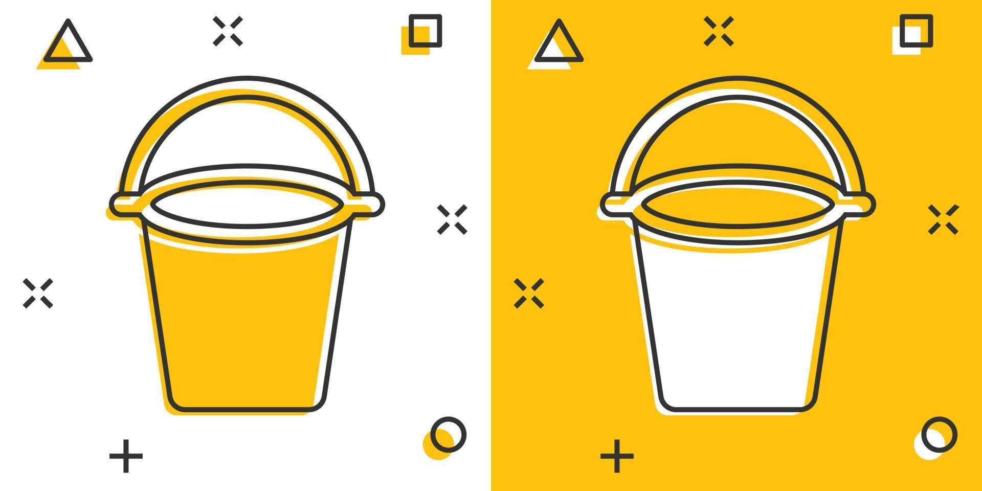 Bucket icon in comic style. Garbage pot cartoon vector illustration on