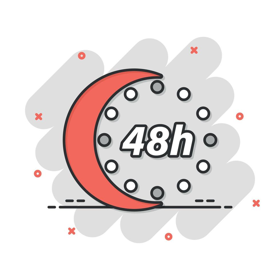 48 hours clock icon in comic style. Timer countdown cartoon vector illustration on isolated background. Time measure splash effect sign business concept.