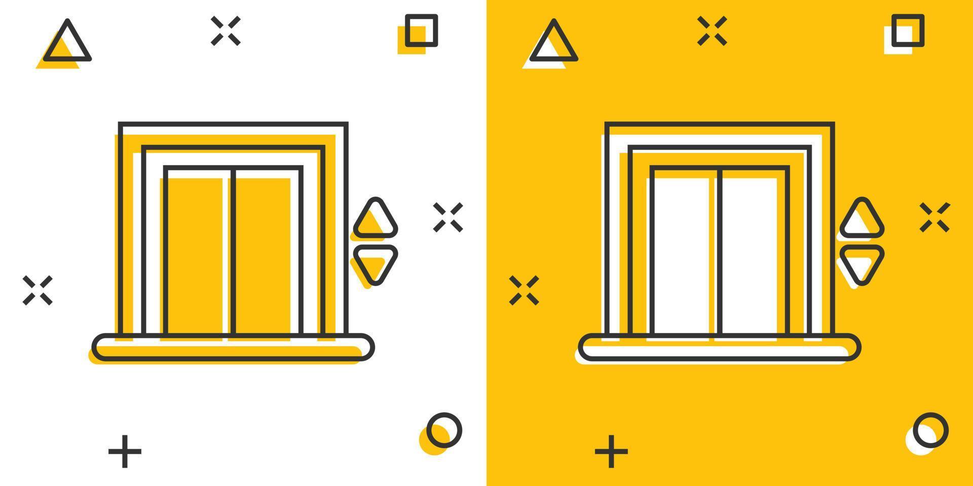 icono de ascensor en estilo cómico. levante la ilustración vectorial de dibujos animados sobre fondo blanco aislado. concepto de negocio de efecto de salpicadura de transporte de pasajeros. vector