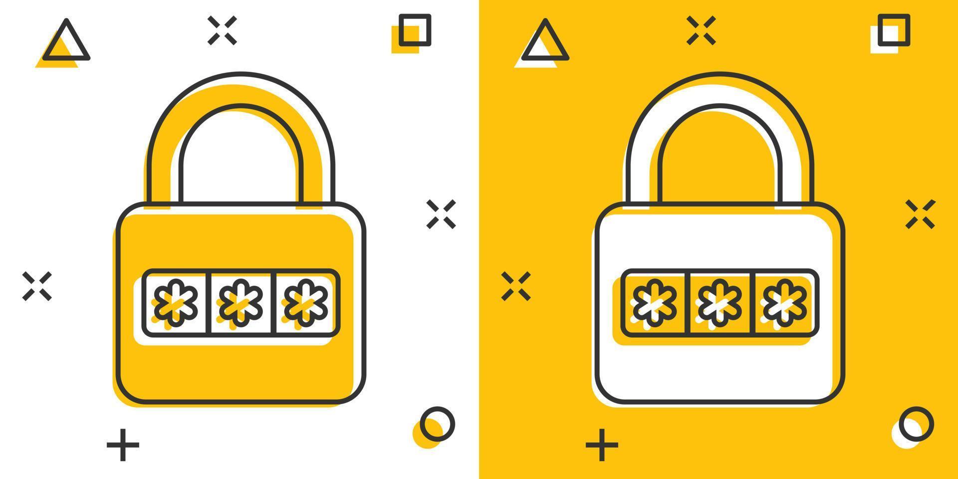 Login icon in comic style. Password access cartoon vector illustration on white isolated background. Padlock entry splash effect business concept.