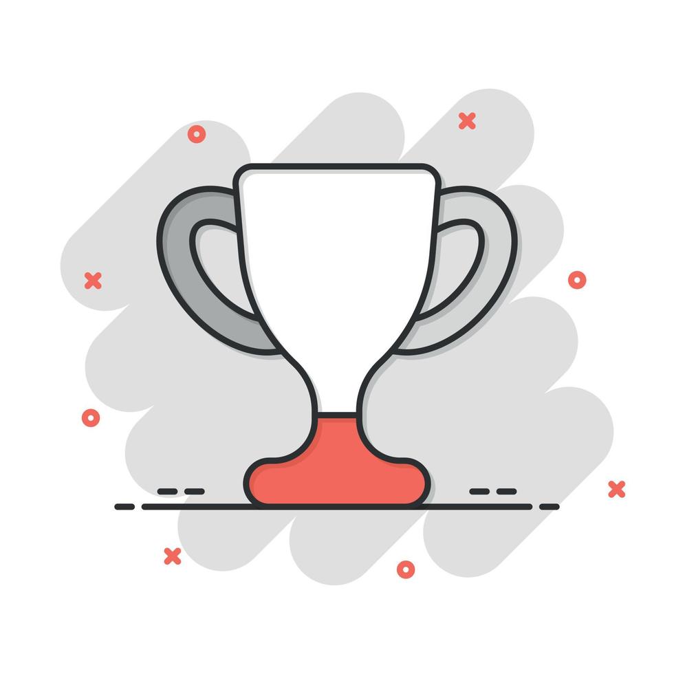 icono de copa de trofeo en estilo cómico. cáliz premio ilustración vectorial de dibujos animados sobre fondo aislado. concepto de negocio de signo de efecto de salpicadura de premio. vector