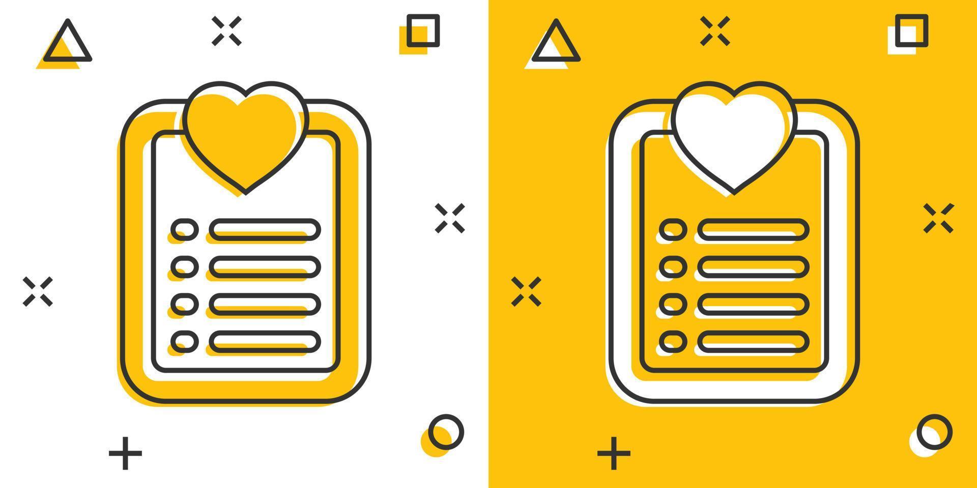 Wishlist icon in comic style. Like document cartoon vector illustration on white isolated background. Favorite list splash effect business concept.