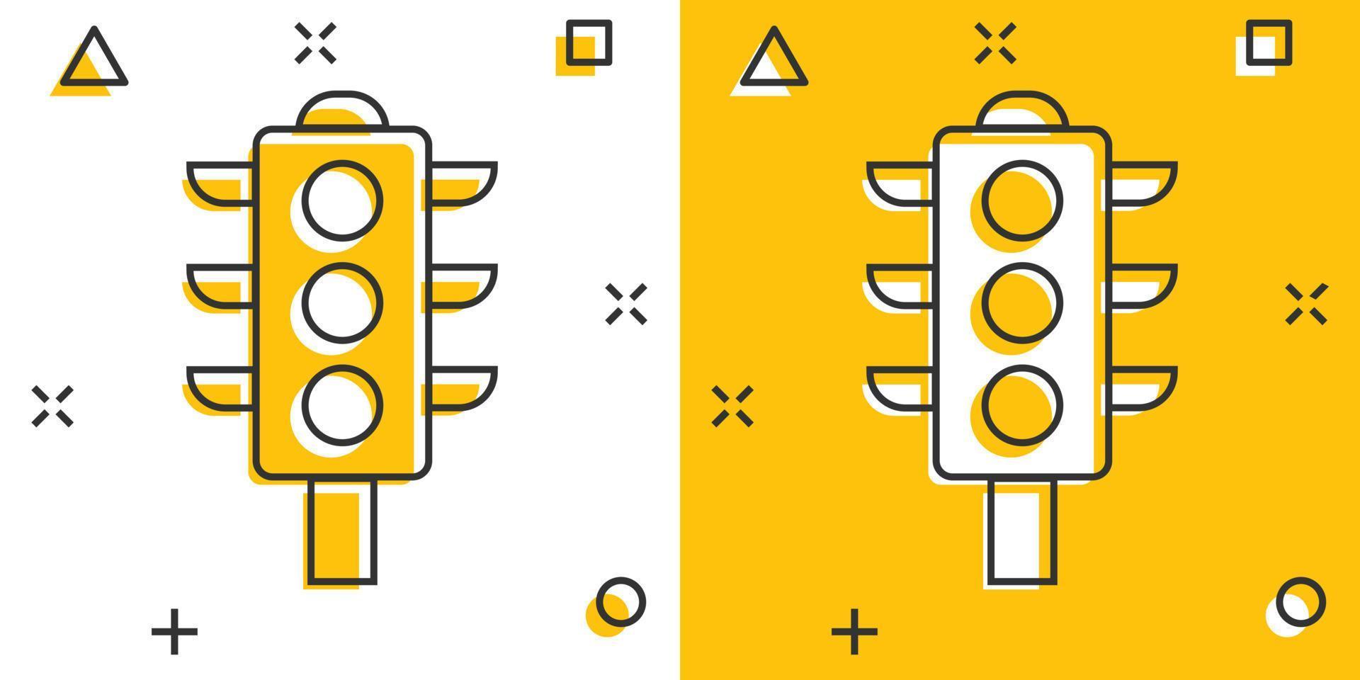Semaphore icon in comic style. Traffic light cartoon vector illustration on white isolated background. Crossroads splash effect business concept.