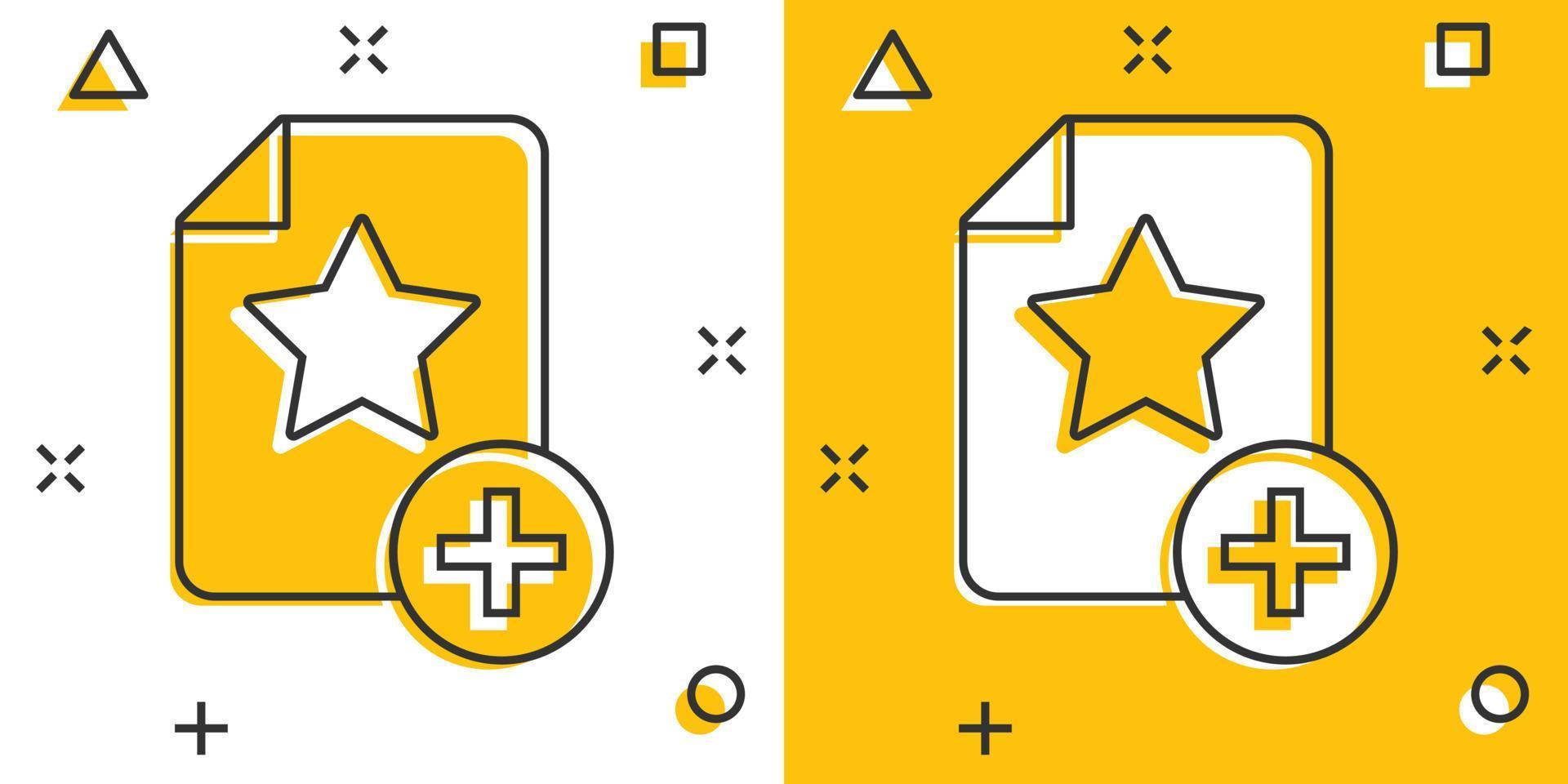 Document with star icon in comic style. Wish list cartoon vector illustration on white isolated background. Favorite purchase splash effect business concept.