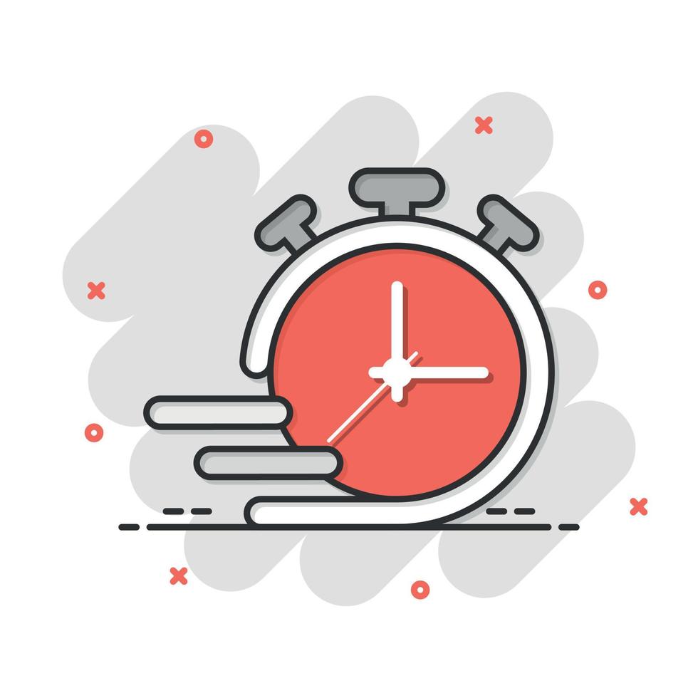 Clock icon in comic style. All day business and service cartoon vector illustration on isolated background. Quick service time splash effect sign business concept.