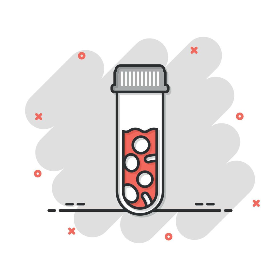 icono de tubo de análisis de sangre en estilo cómico. ilustración de