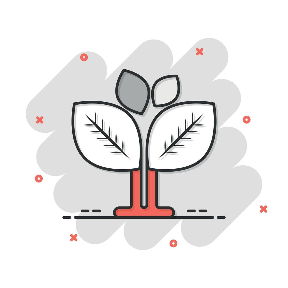 icono de hoja en estilo cómico. planta ilustración vectorial de dibujos animados sobre fondo blanco aislado. concepto de negocio de signo de efecto de salpicadura de flor. vector