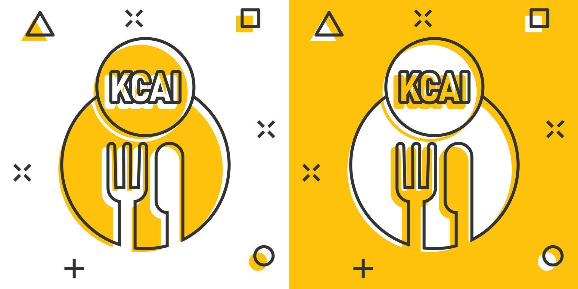 icono de kcal en estilo cómico. ilustración de vector de dibujos animados de dieta sobre fondo blanco aislado. concepto de negocio de efecto de salpicadura de calorías.