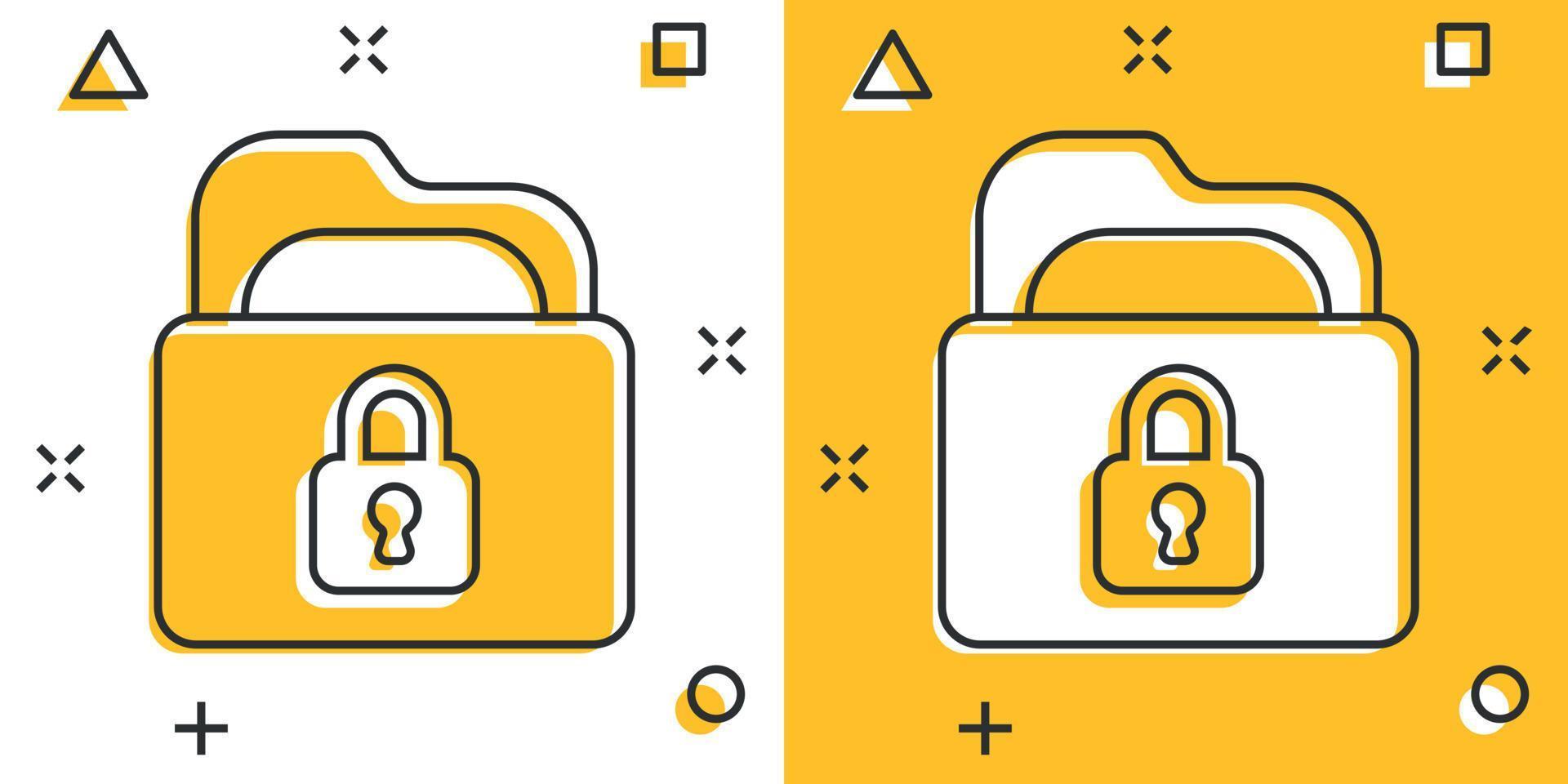 icono de permiso de carpeta de archivos en estilo cómico. ilustración de vector de dibujos animados de acceso a documentos sobre fondo aislado. concepto de negocio de signo de efecto de salpicadura de archivo secreto.