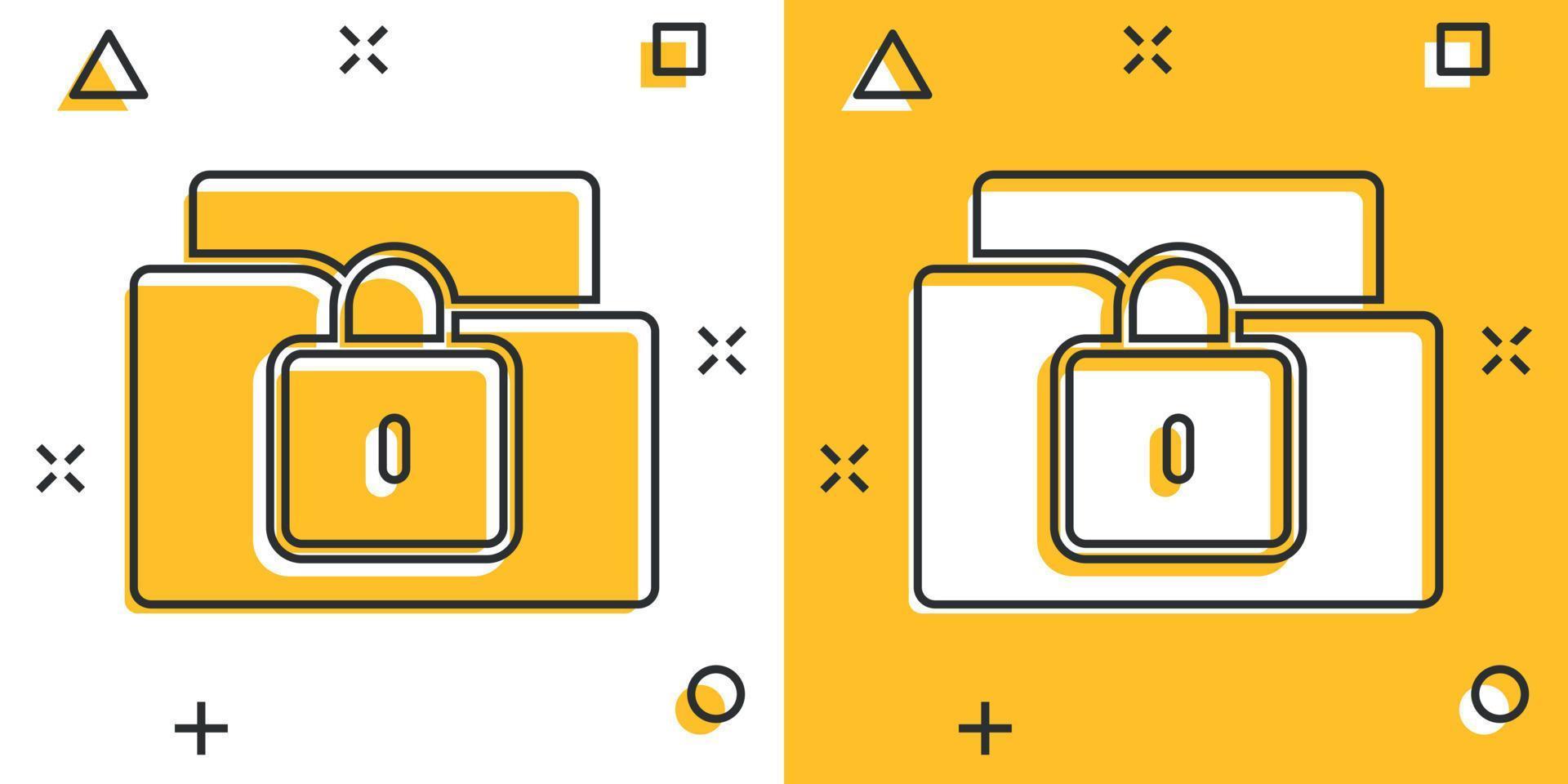 icono de permiso de carpeta de archivos en estilo cómico. ilustración de vector de dibujos animados de acceso a documentos sobre fondo aislado. concepto de negocio de signo de efecto de salpicadura de archivo secreto.