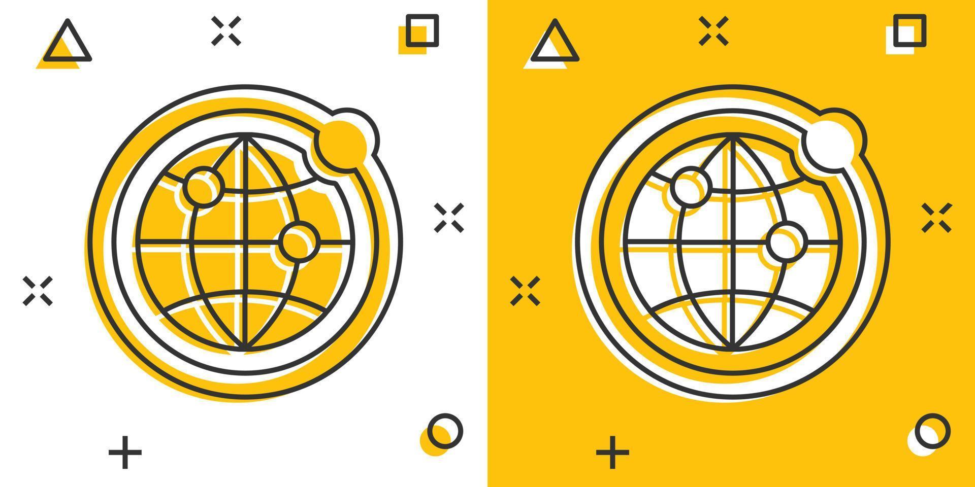 Earth planet icon in comic style. Globe geographic cartoon vector illustration on white isolated background. Global communication splash effect business concept.