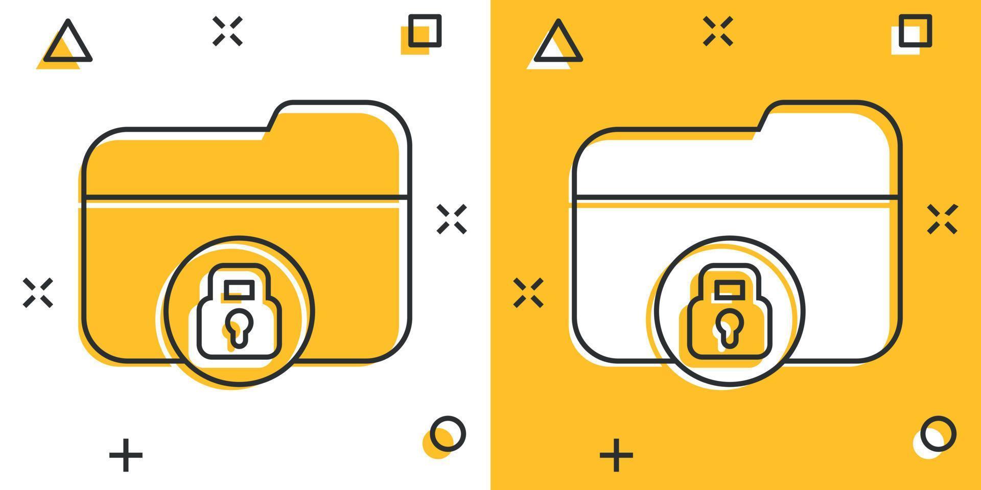 icono de permiso de carpeta de archivos en estilo cómico. ilustración de vector de dibujos animados de acceso a documentos sobre fondo aislado. concepto de negocio de signo de efecto de salpicadura de archivo secreto.