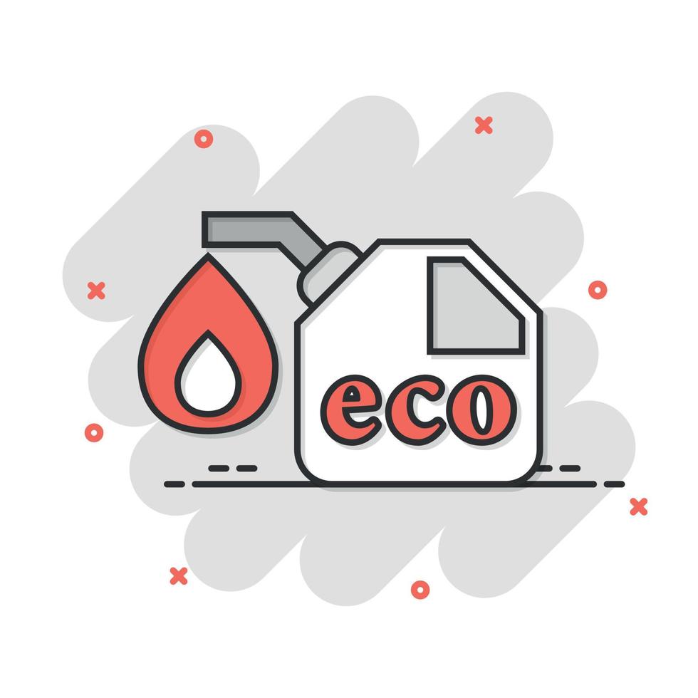 Gasoline canister icon in comic style. Petrol can cartoon vector illustration on white isolated background. Fuel container splash effect sign business concept.