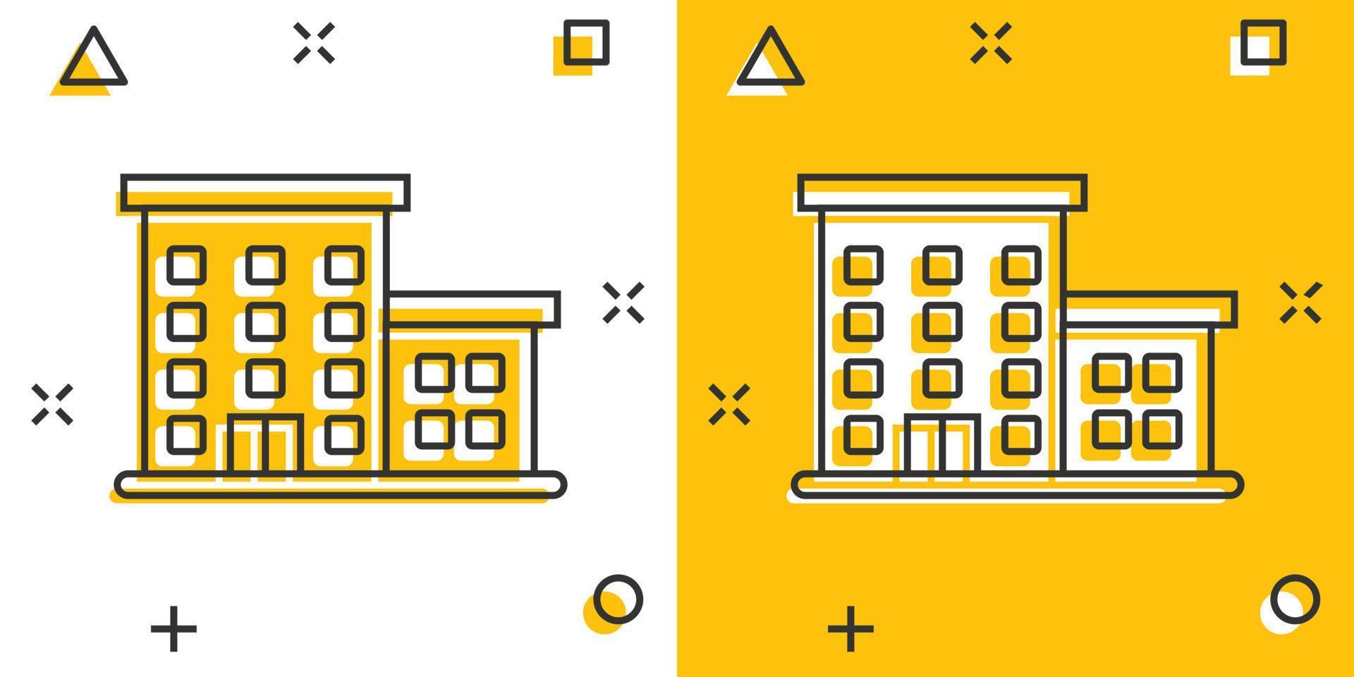 icono de construcción en estilo cómico. ciudad rascacielos apartamento dibujos animados vector ilustración sobre fondo blanco aislado. concepto de negocio de efecto de salpicadura de torre de la ciudad.