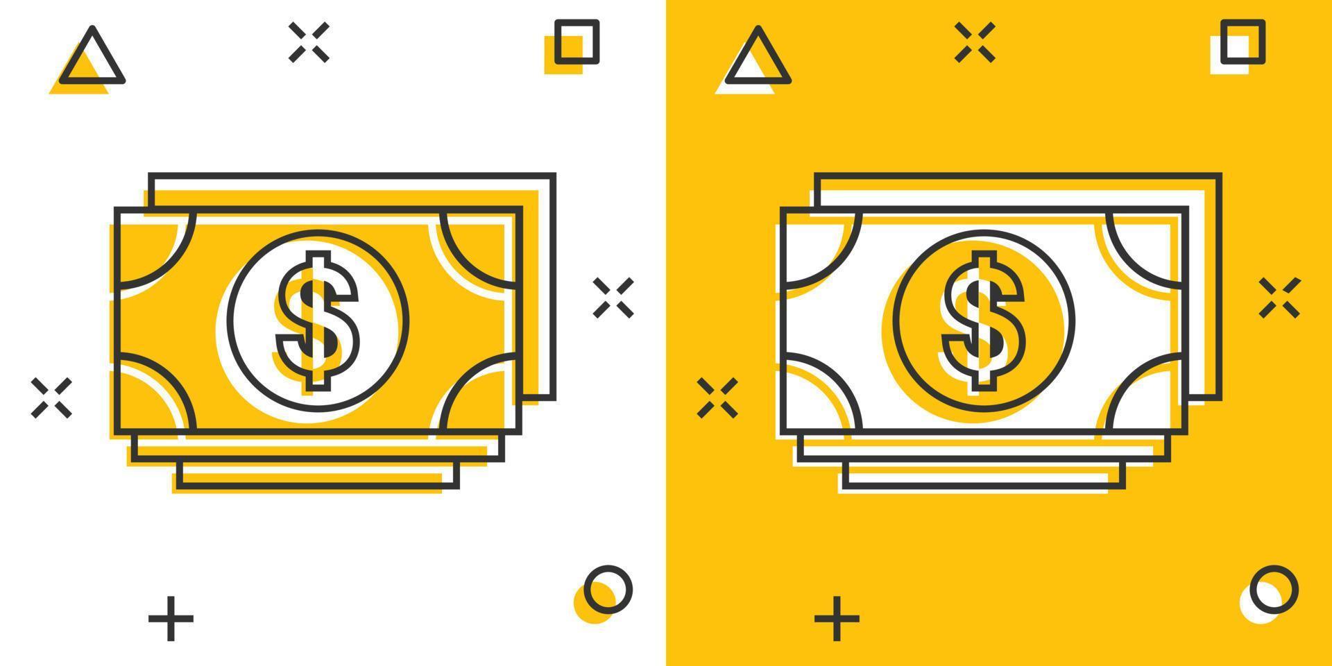 Dollar currency banknote icon in comic style. Dollar cash cartoon vector illustration on white isolated background. Banknote bill splash effect business concept.